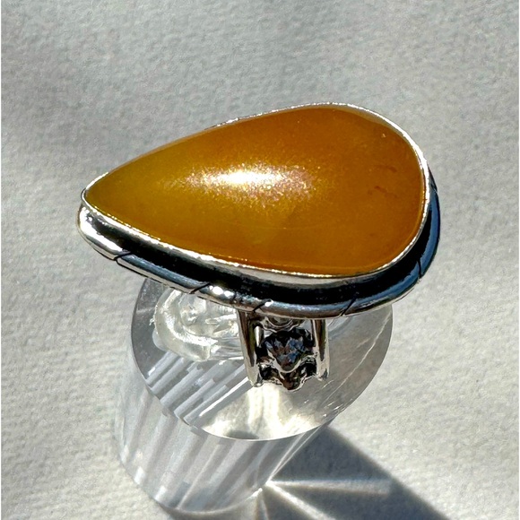 Amber Ring Size 8.5 with intricate wide band design - Picture 4 of 5